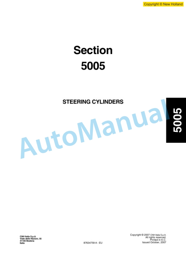 New Holland W130B Wheel Loader Workshop Manual 87634759AEU-3