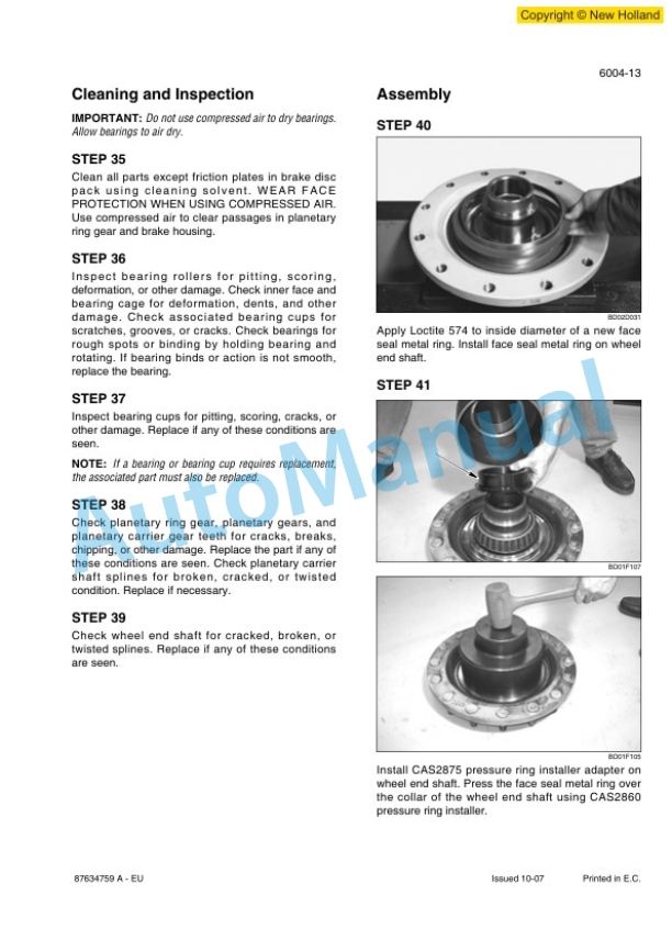 New Holland W130B Wheel Loader Workshop Manual 87634759AEU-4