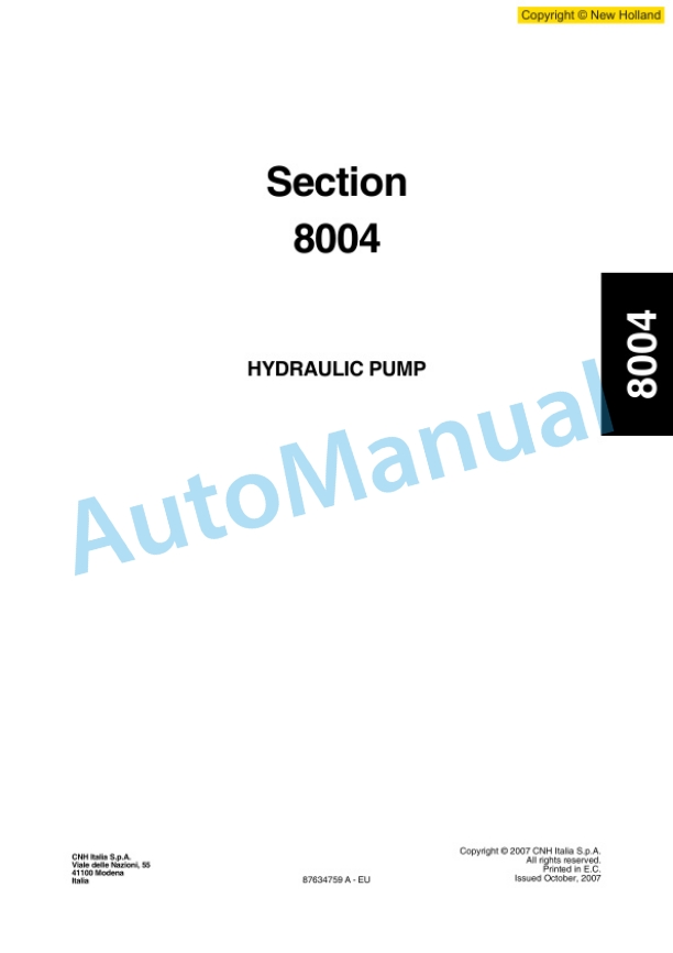 New Holland W130B Wheel Loader Workshop Manual 87634759AEU-5