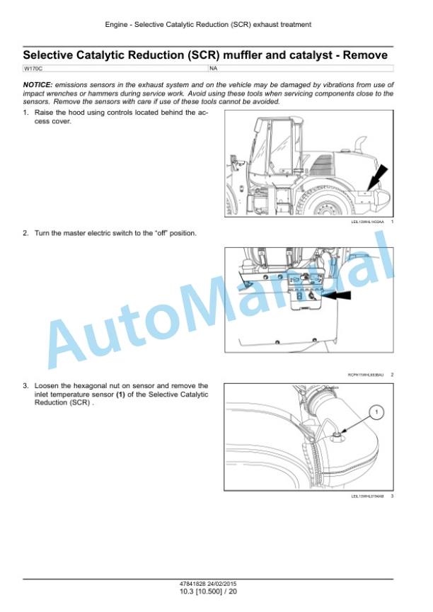 New Holland W130C, W170C Tier 4B Final Wheel Loader Service Manual 47865316-4