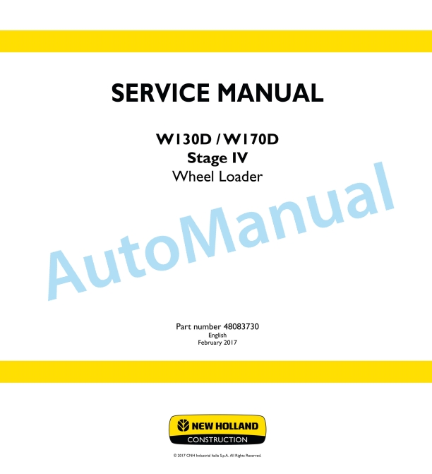 New Holland W130D, W170D Stage IV Wheel Loader Service Manual 48083730