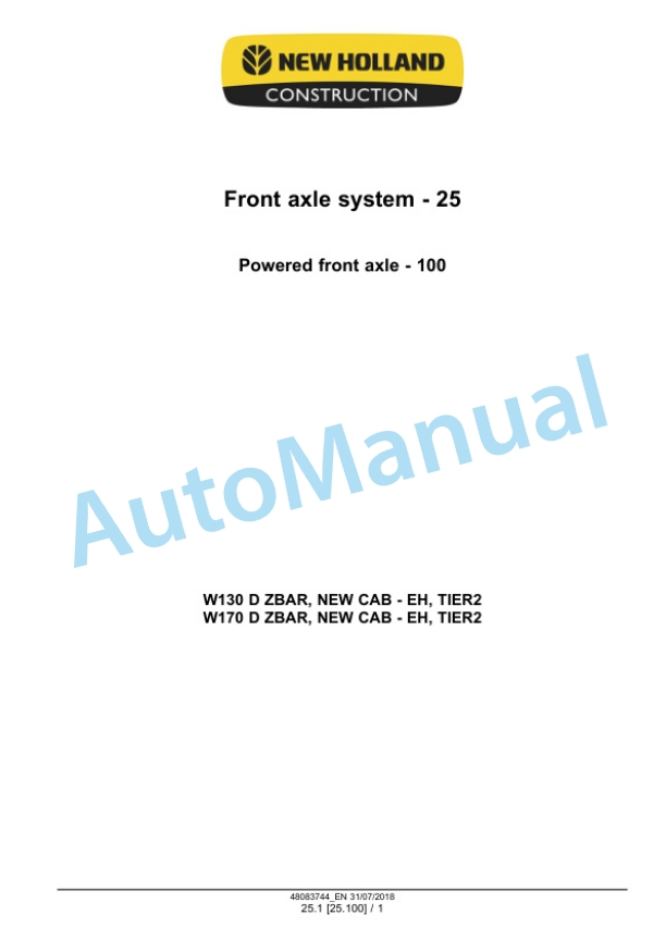 Alternative view of New Holland W130D, W170D Tier 2 Wheel Loader Service Manual 48083744