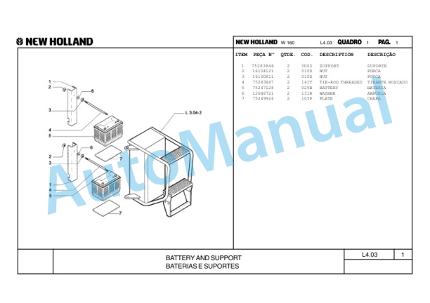 New Holland W160 Wheel Loader Parts Catalogue 75314358 BR-5