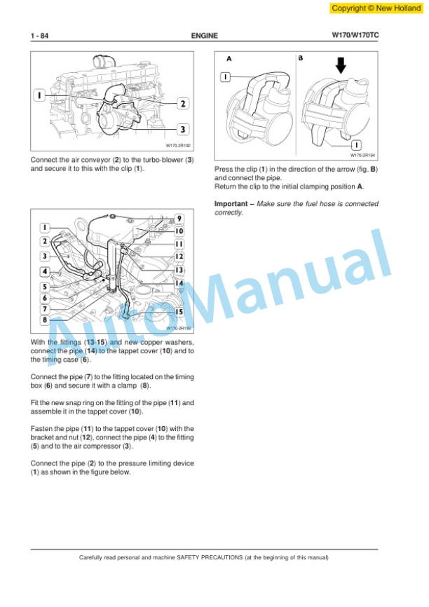 New Holland W170, W170TC Wheel Loader Workshop Manual 6041349700EN-2