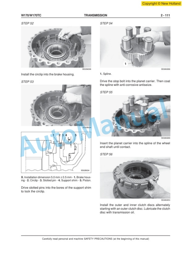 New Holland W170, W170TC Wheel Loader Workshop Manual 6041349700EN-3