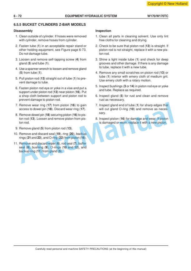 New Holland W170, W170TC Wheel Loader Workshop Manual 6041349700EN-5