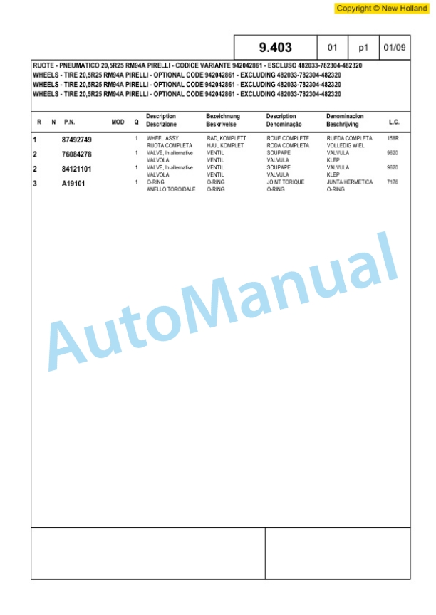 New Holland W170B Tier 3 Wheel Loader Service Parts Catalogue 6040435100-4