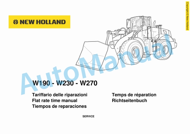 New Holland W190, W230, W270 Wheel Loader Service Manual 6040722950