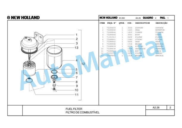 New Holland W200 Wheel Loader Parts Catalogue 75314365 BR-2