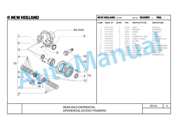 New Holland W200 Wheel Loader Parts Catalogue 75314365 BR-3