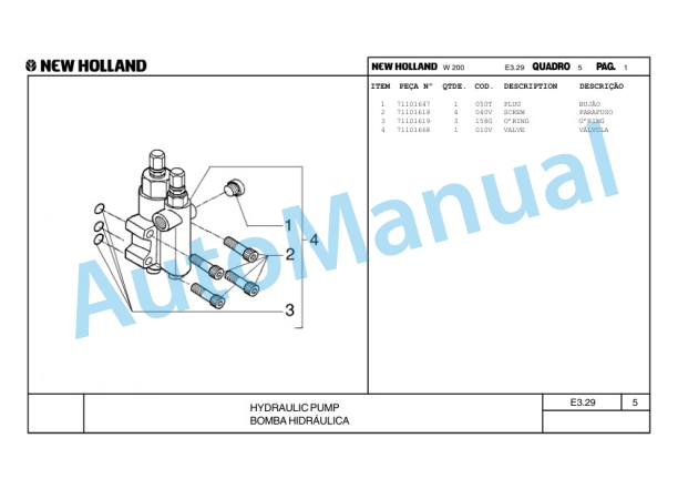 New Holland W200 Wheel Loader Parts Catalogue 75314365 BR-4