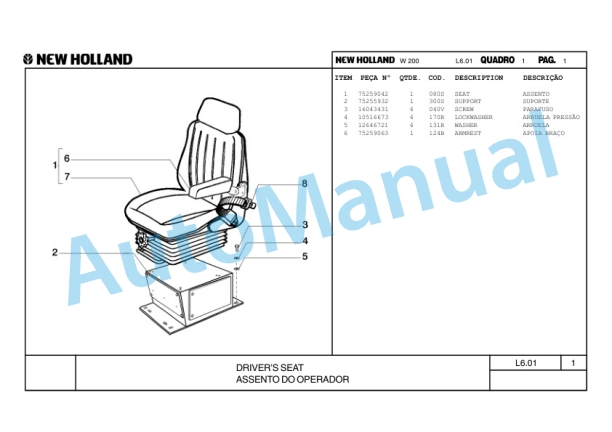 New Holland W200 Wheel Loader Parts Catalogue 75314365 BR-5