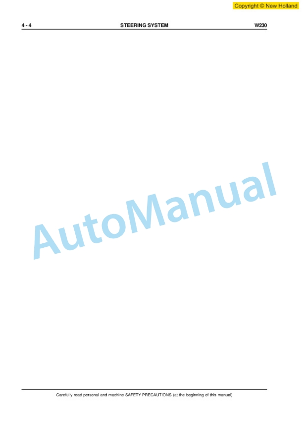 New Holland W230 Wheel Loader Workshop Manual 6041350700EN-4