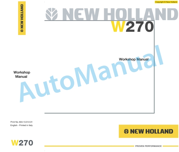 New Holland W270 Wheel Loader Workshop Manual 6041351201