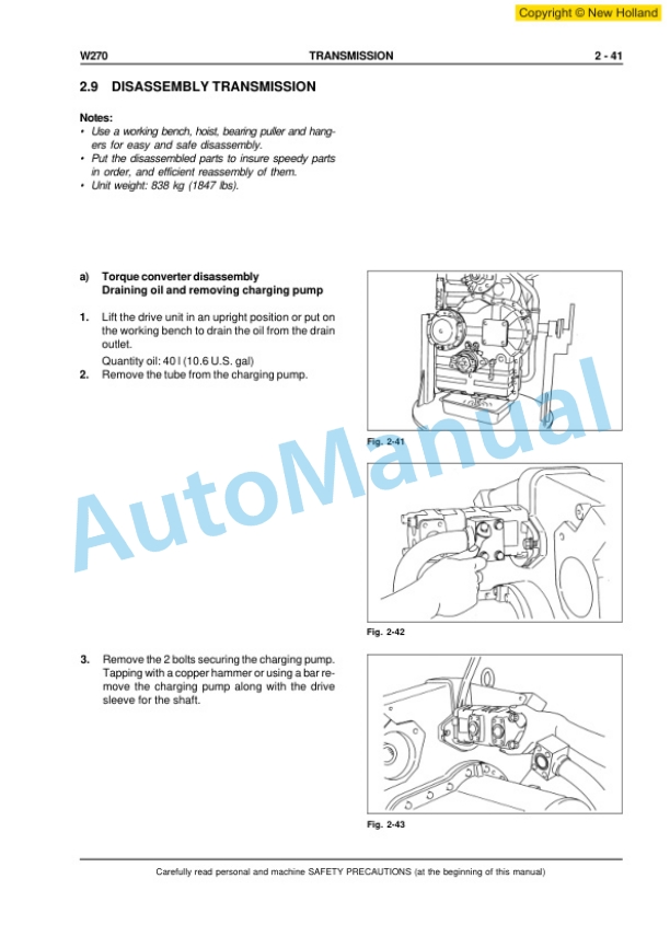 New Holland W270 Wheel Loader Workshop Manual 6041351201-2