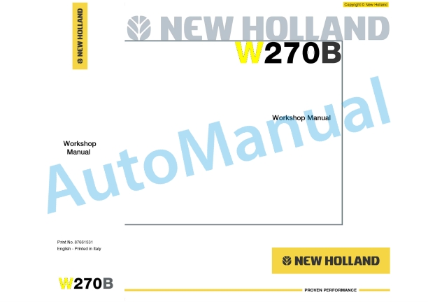 New Holland W270B Wheel Loader Workshop Manual 87661531