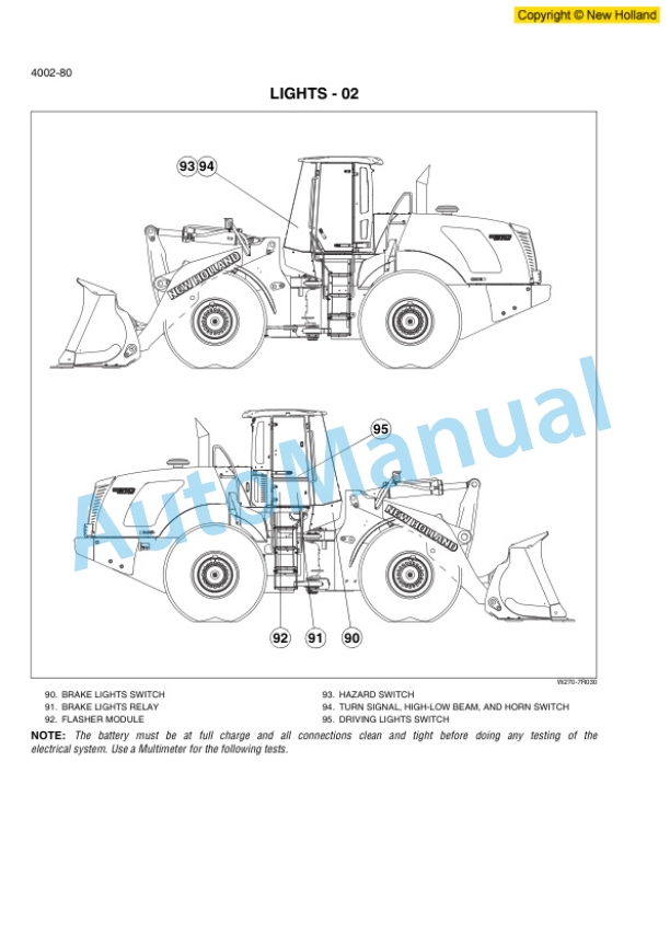 New Holland W270B Wheel Loader Workshop Manual 87661531-2