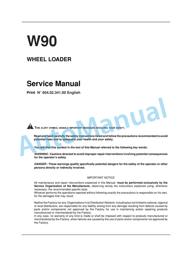 New Holland W90 Wheel Loader Service Manual 6040234100EN