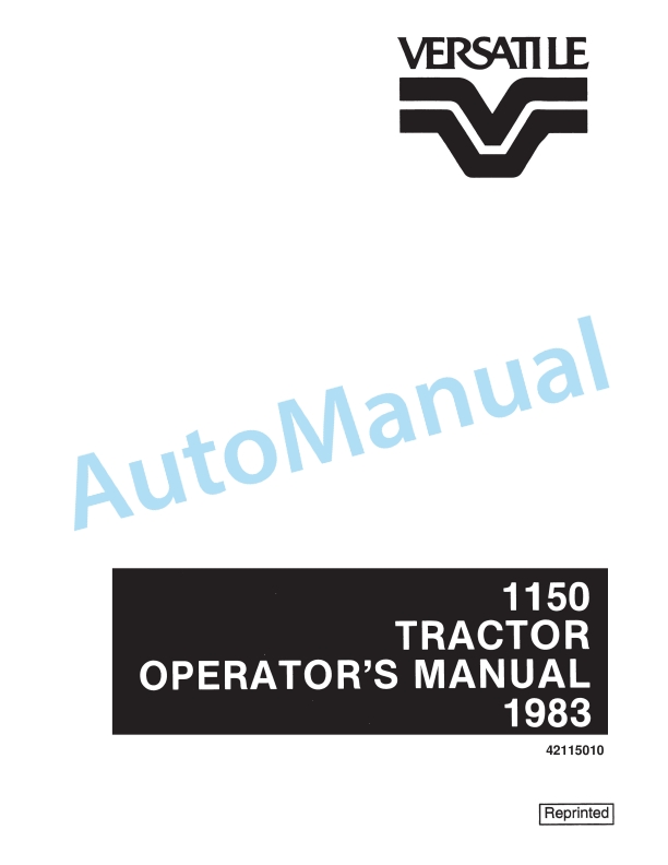 Versatile 1150 Tractor Operation and Maintenance Manual 42115010