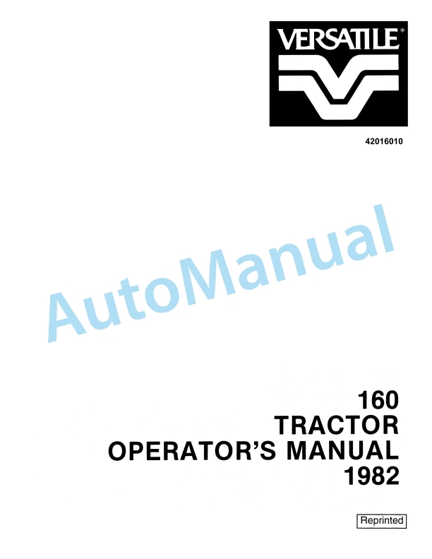 Versatile 160 Tractor Operation and Maintenance Manual 42016010
