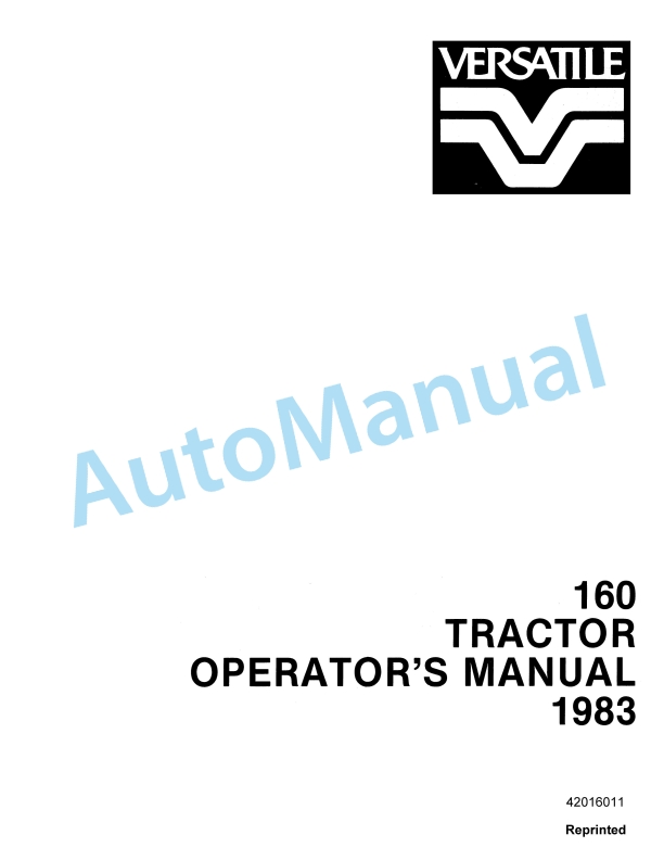 Versatile 160 Tractor Operation and Maintenance Manual 42016011