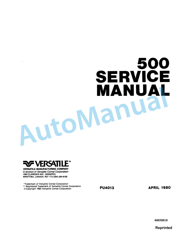 Versatile 500 Tractor Service Manual 40050010