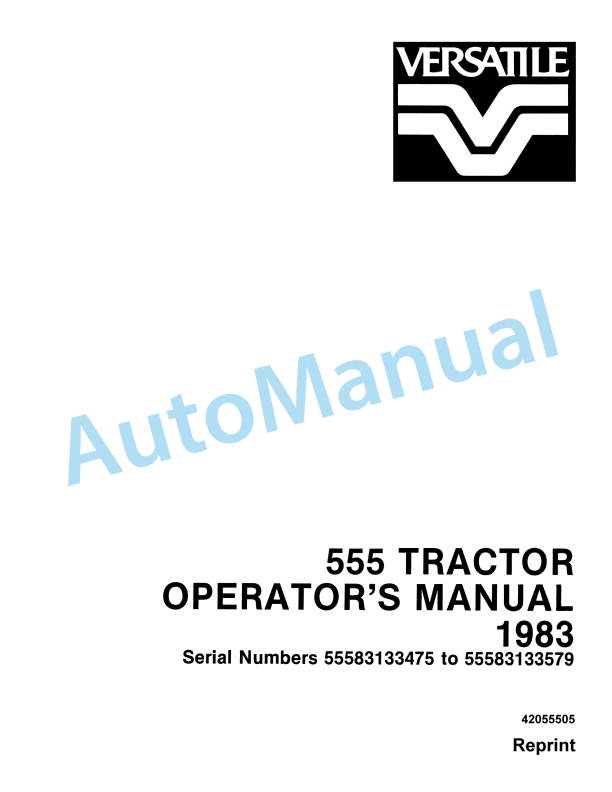 Versatile 555 Tractor Operation and Maintenance Manual 42055505