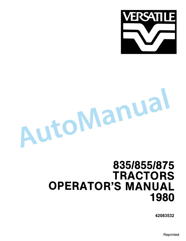 Versatile 835, 855, 875 Tractor Operation and Maintenance Manual 42083532
