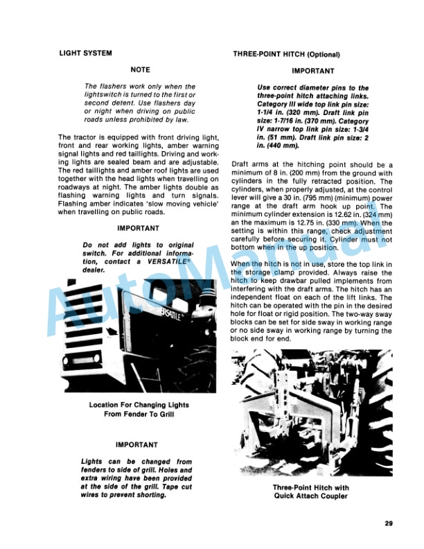 Versatile 835, 855, 875 Tractor Operation and Maintenance Manual 42083532-3