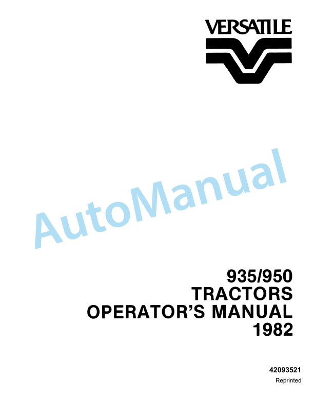 Versatile 935, 950 Tractor Operation and Maintenance Manual 42093521