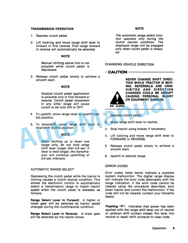 Versatile 936, 956, 976 Tractor Operation and Maintenance Manual 42093631-2