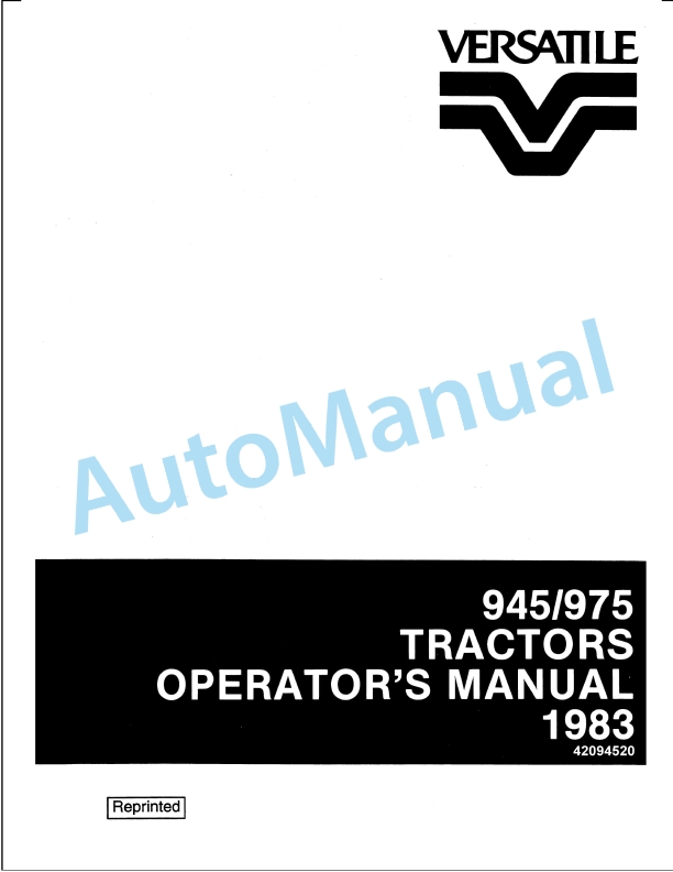 Versatile 945, 975 Tractor Operation and Maintenance Manual 42094520