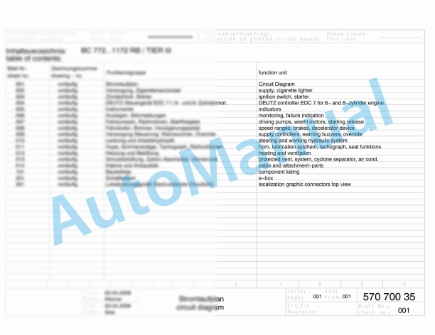 Bomag BC 672 RB-2 Refuse Compactor Electric, Hydraulic Schematics Diagram 101570591001 - 101570591072