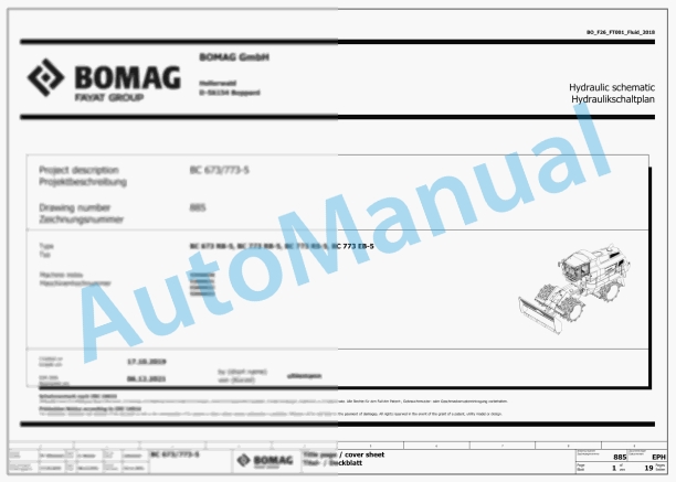Bomag BC 773 EB-5 Refuse Compactor Electric, Hydraulic Schematics Diagram 101930331001 - 101930339999
