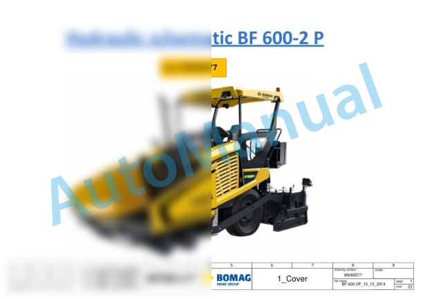 Bomag BF 600 P-2 S 500 HMI 1.0 Asphalt Paver Electric, Hydraulic Schematics Diagram 821892271001 - 821892279999-2