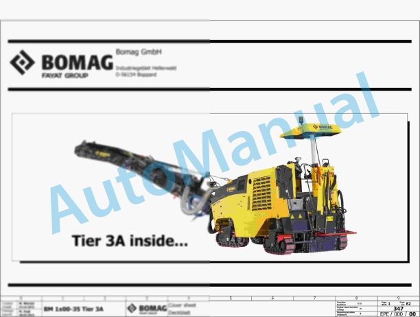 Bomag BM 1200-35 TIER3 Road Milling Machine Electric, Hydraulic Schematics Diagram 101883041001 - 101883041003