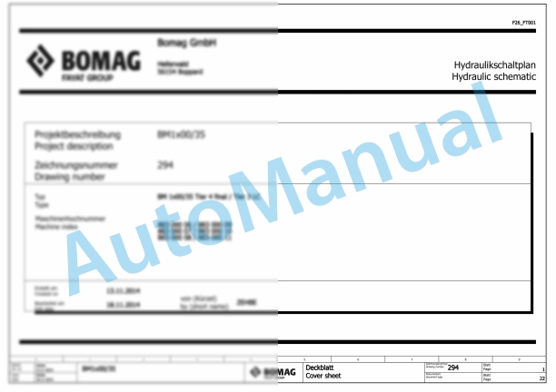 Bomag BM 1200-35 TIER4 Road Milling Machine Electric, Hydraulic Schematics Diagram 101883071001 - 101883071010