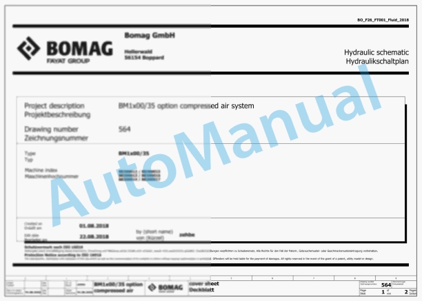 Bomag BM 1300 35-2 Road Milling Machine Electric, Hydraulic Schematics Diagram 101883321001 - 101883329999