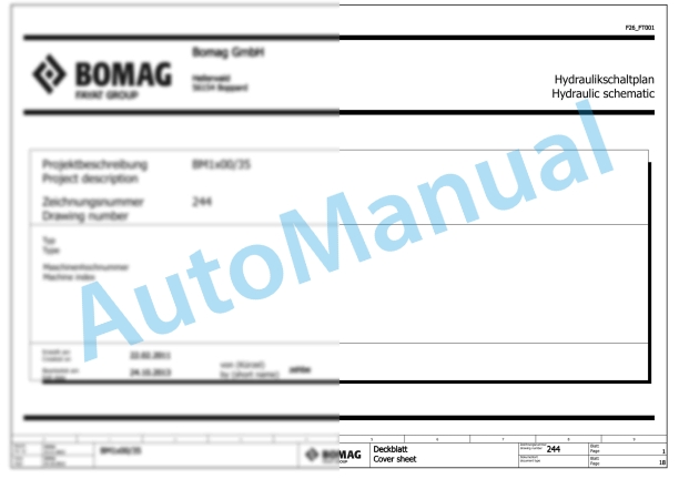 Bomag BM 1300-35 Road Milling Machine Electric, Hydraulic Schematics Diagram 101883021001 - 101883021008