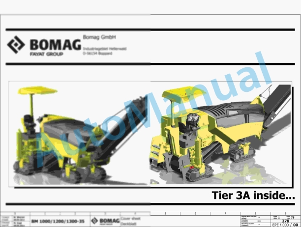 Bomag BM 1300-35 TIER3 Road Milling Machine Electric, Hydraulic Schematics Diagram 101883051001 - 101883051014