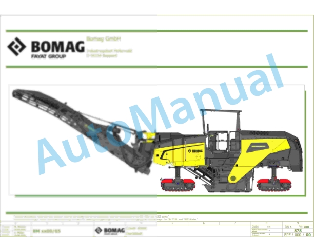 Bomag BM 1500-65 Stage V Road Milling Machine Electric, Hydraulic Schematics Diagram 101887151001 - 101887159999