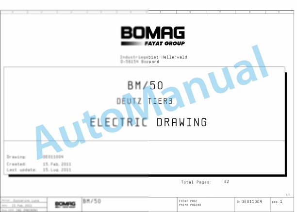 Bomag BM 2000 50 Road Milling Machine Electric Schematics Diagram 821836200002 - 821836200013