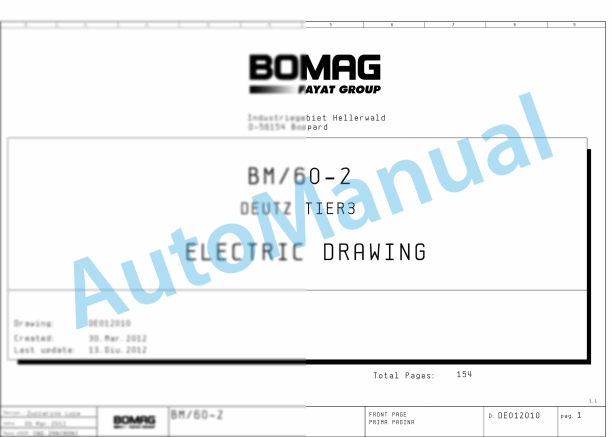 Bomag BM 2000 60-2 Road Milling Machine Electric, Hydraulic Schematics Diagram 821836261001 - 821836269999