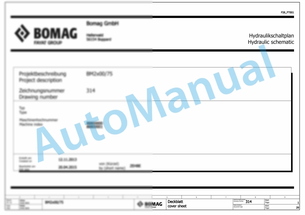 Bomag BM 2000 75 Road Milling Machine Electric, Hydraulic Schematics Diagram 101888001002 - 101888009999