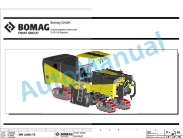 Bomag BM 2500 75 Road Milling Machine Electric, Hydraulic Schematics Diagram 101888081001 - 101888089999