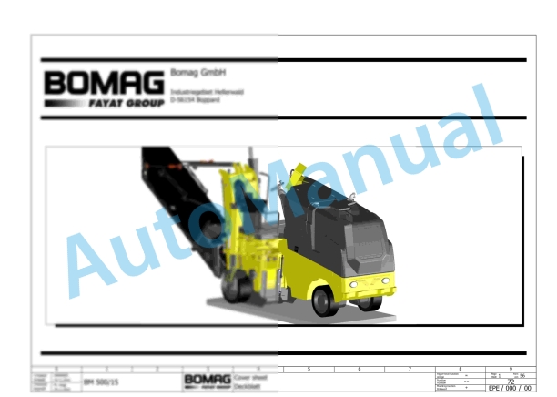 Bomag BM 500-15 Road Milling Machine Electric, Hydraulic Schematics Diagram 101882001003 - 101882001080