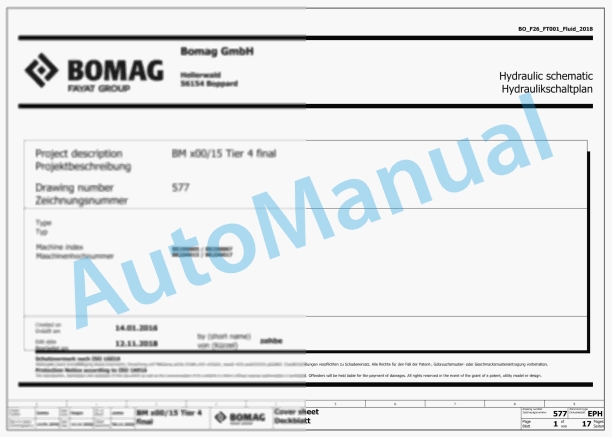 Bomag BM 500-15 T4f Road Milling Machine Hydraulic Schematics Diagram 101882051001 - 101882059999