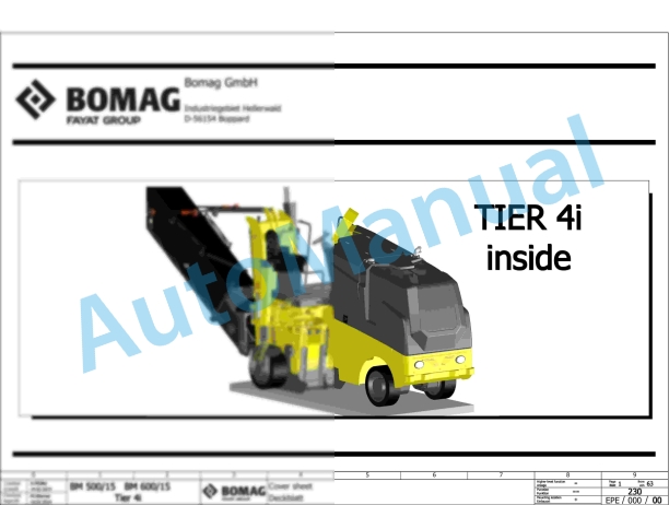 Bomag BM 500-15 T4i Road Milling Machine Electric, Hydraulic Schematics Diagram 101882021001 - 101882021010