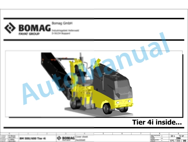 Bomag BM 600-15 EU-Flex T4i 101 Road Milling Machine Electric, Hydraulic Schematics Diagram 882161001 - 101882161011