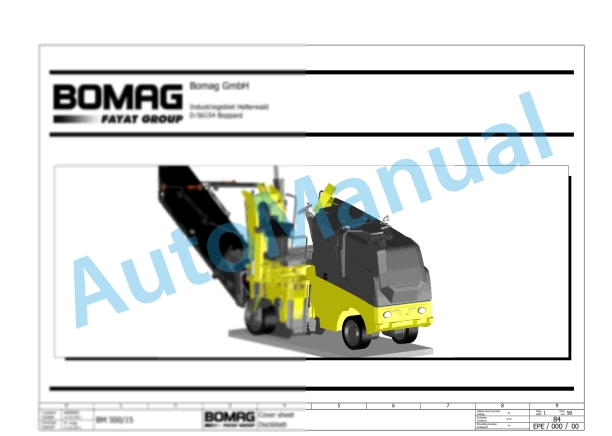 Bomag BM 600-15 Road Milling Machine Electric, Hydraulic Schematics Diagram 101882101001 - 101882101023